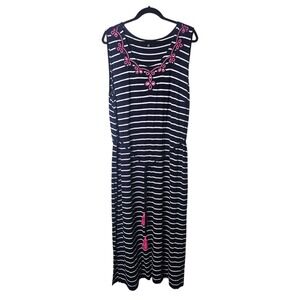 Talbots‎ 3X Petite Navy White Stripe Maxi Dress Sleeveless Embroidered Knit